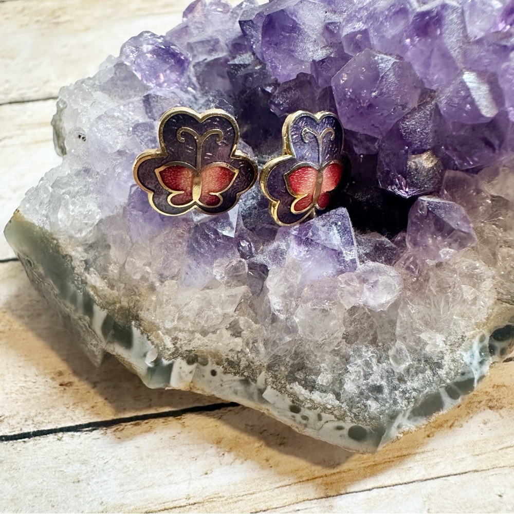 Cloisonné Butterfly Stud Earrings